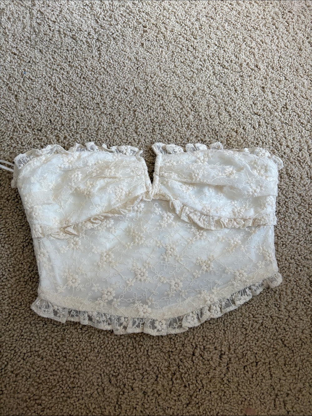 Cotton Candy Cream Lace Bustier Crop Top